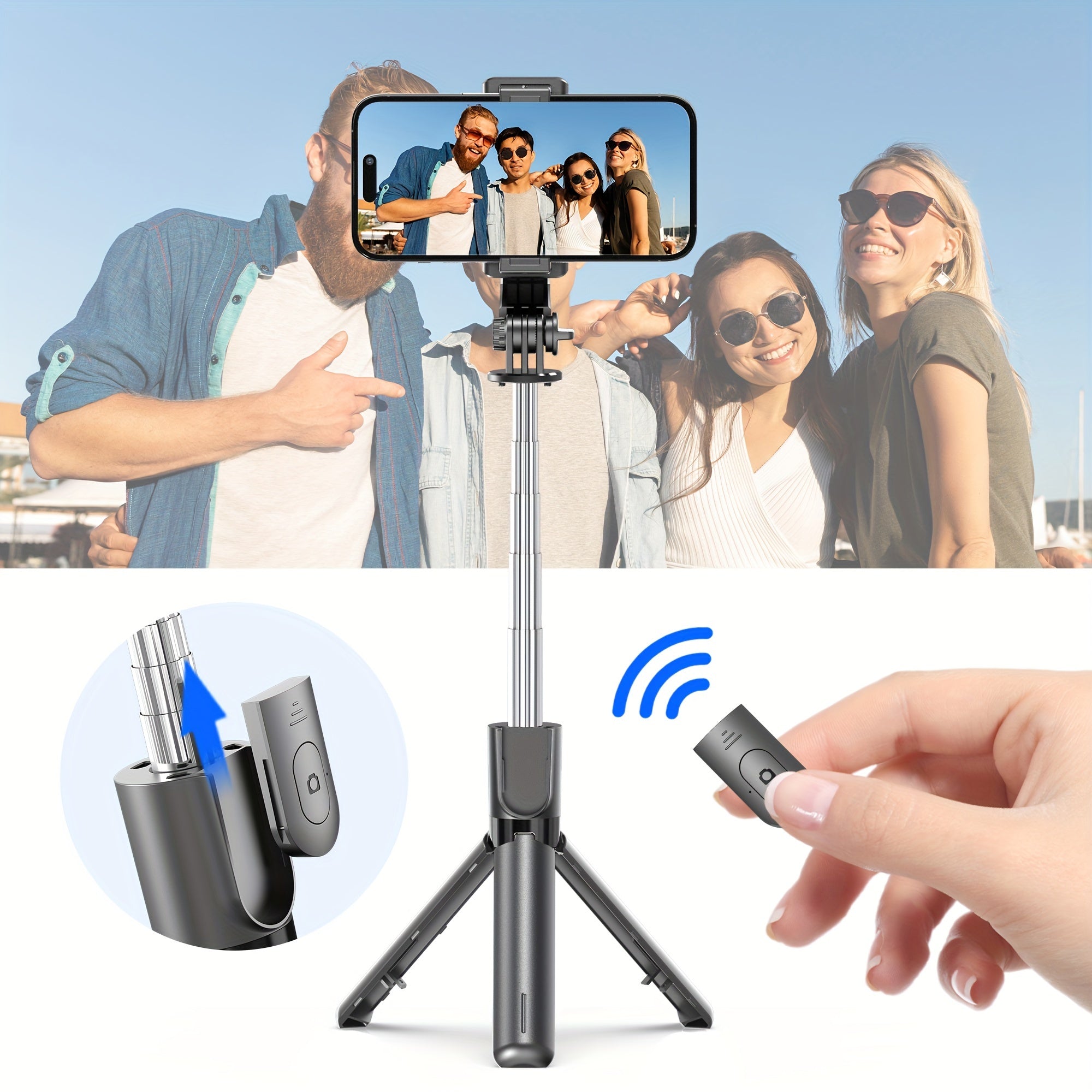 Wireless Selfie Stick Tripod with Remote for iPhone and Android Stainless Steel Extendable Phone Stand