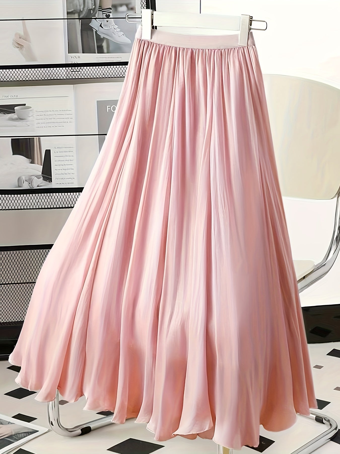 Women's Elegant Shimmer Polyester A-line Skirt with Ruffle Detail for All Seasons