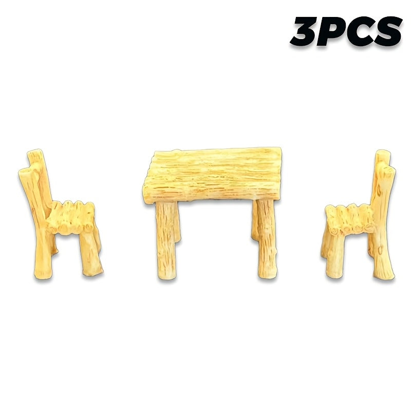 Mini Woodland Table and Chair Set, Rustic Fairy Garden Furniture, Indoor Outdoor Decor