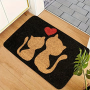 Heart Design Doormat with Cute Cat, Easy to Clean, Machine Washable, Rectangular Rug for Entryway