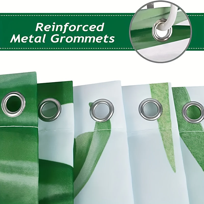 Water-Resistant Polyester Tropical Leaf Bath Liner with Hooks for Bathroom Decor