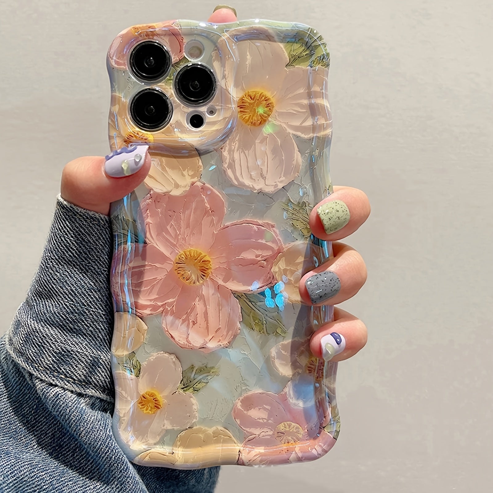 Luxury Laser Blue Light Flower Phone Case for iPhone 11-15 Pro Max TPU Protective Edge