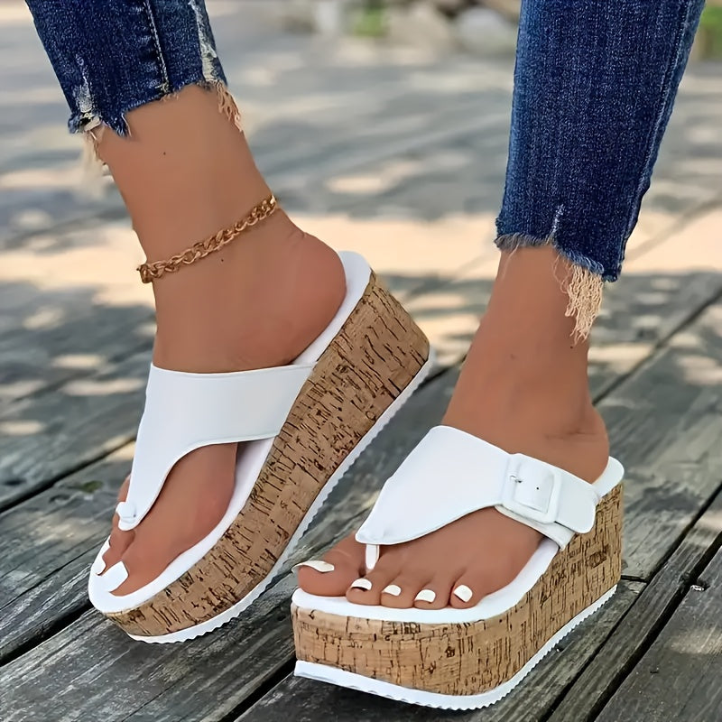 Women's Vintage Style Platform Sandals All-Season Mid Heel Flip Flops Slip-On Man-Made Materials