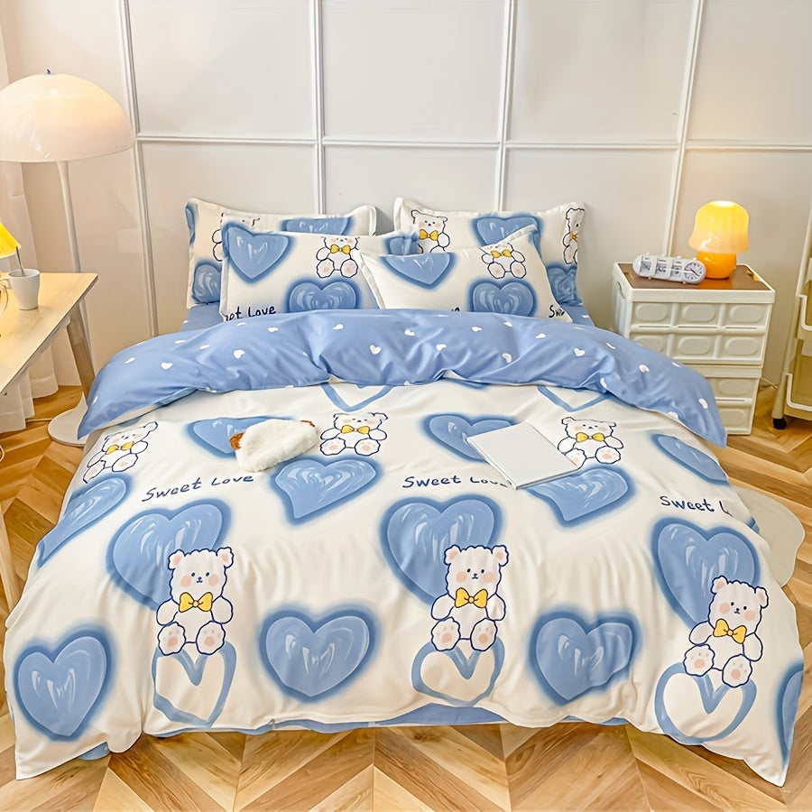 To'rt Fasl Yengil Bej Rangli Printli Sevgi Ayig'i Fleece To'plami: 1 Qoplama, 2 Yostiq Qopqog'i, 1 Takt. Yumshoq, Havo O'tkazuvchi, Oddiy, Nafis, Mashinada Yuvish Mumkin.