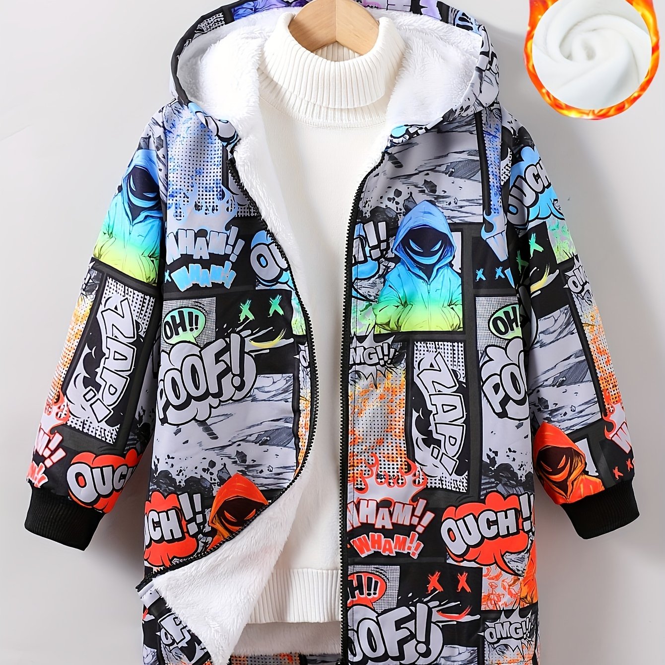 Boys Hoodie with Comic Style Print and Graffiti Design for Fall Winter