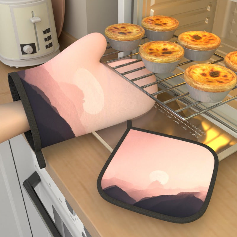 2 ta Pink Hazy Moon pech qo‘lqoplari va qozon tutqichlari to'plami 26.92x17.02 sm Issiqlikka chidamli