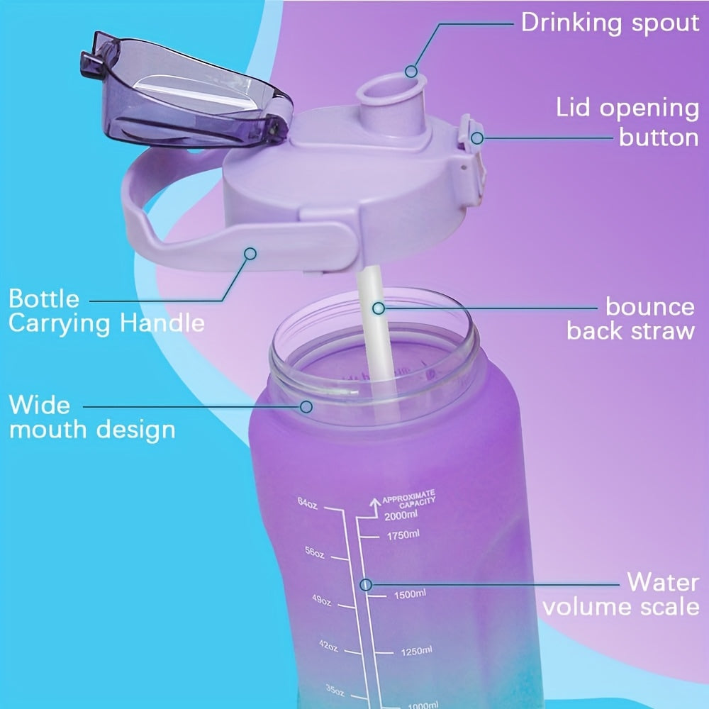 Gradient Color Frosted Water Bottle with Straw Leak-Proof 300ml 750ml 2L for Outdoor Activities