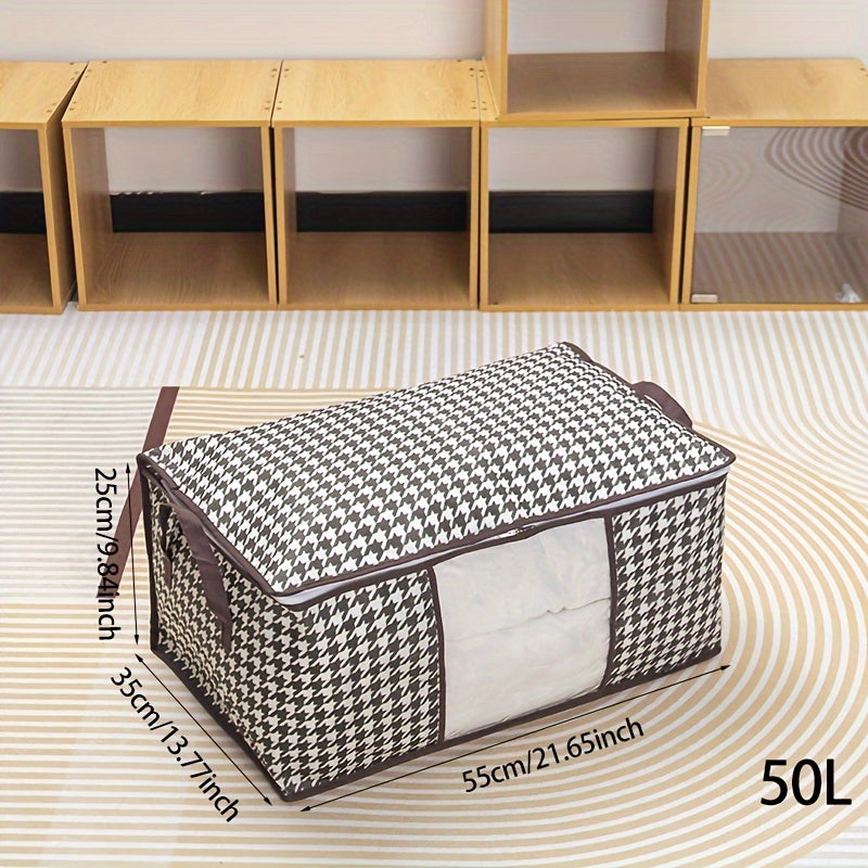 Lightweight Storage Bag with Houndstooth Window Large Capacity Travel Wardrobe Organizer