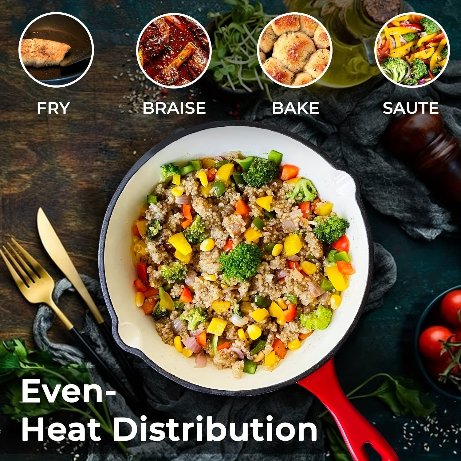 Cast Iron Skillet 20cm with Pour Spouts and Easy Grip Handle Indoor Outdoor Cooking