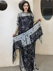 Women's Floral Print Maxi Dress Boat Neck Batwing Sleeves Loose Fit