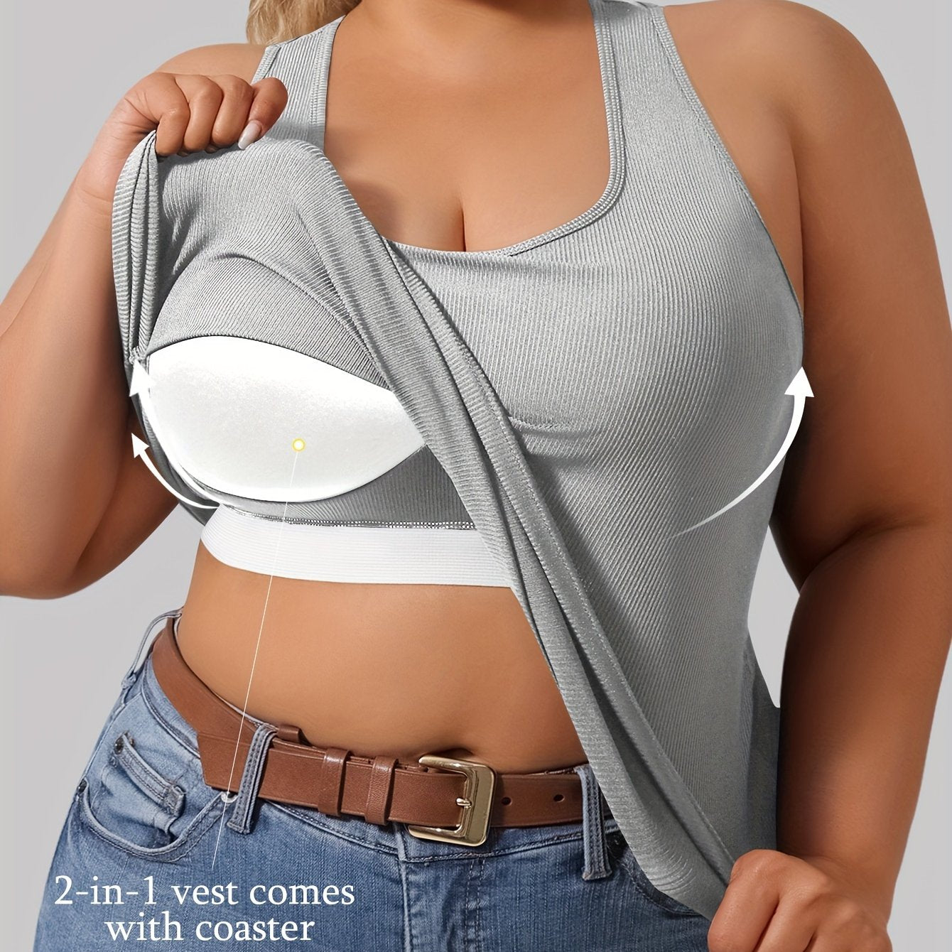 Women's Plus Size Solid Color Racerback Yoga Vest With Cup Padding