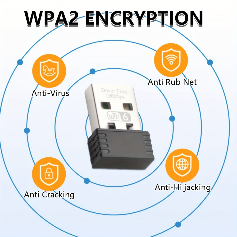 WiFi 6E USB Adapter High-Speed 286Mbps Mini Wireless Receiver for PC