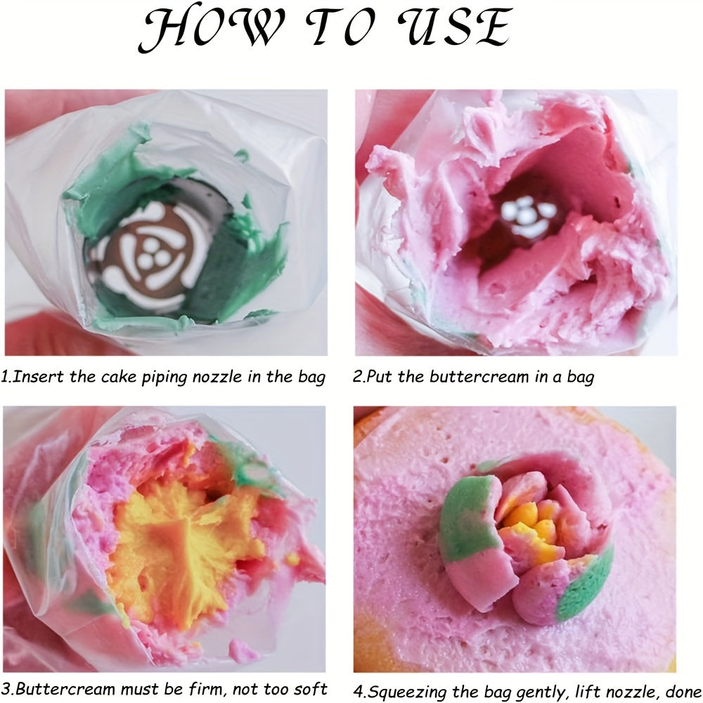 Set of 4 Stainless Steel Piping Nozzles for Cupcake Decorating with Floral Designs