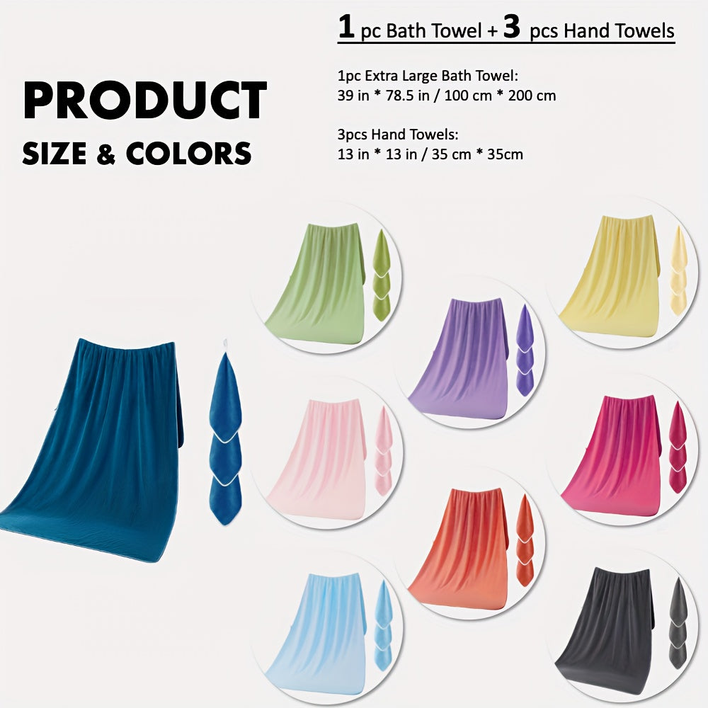 Set of 4 Cotton Towels Including 1 XL and 3 Hand Towels for Bathroom Use