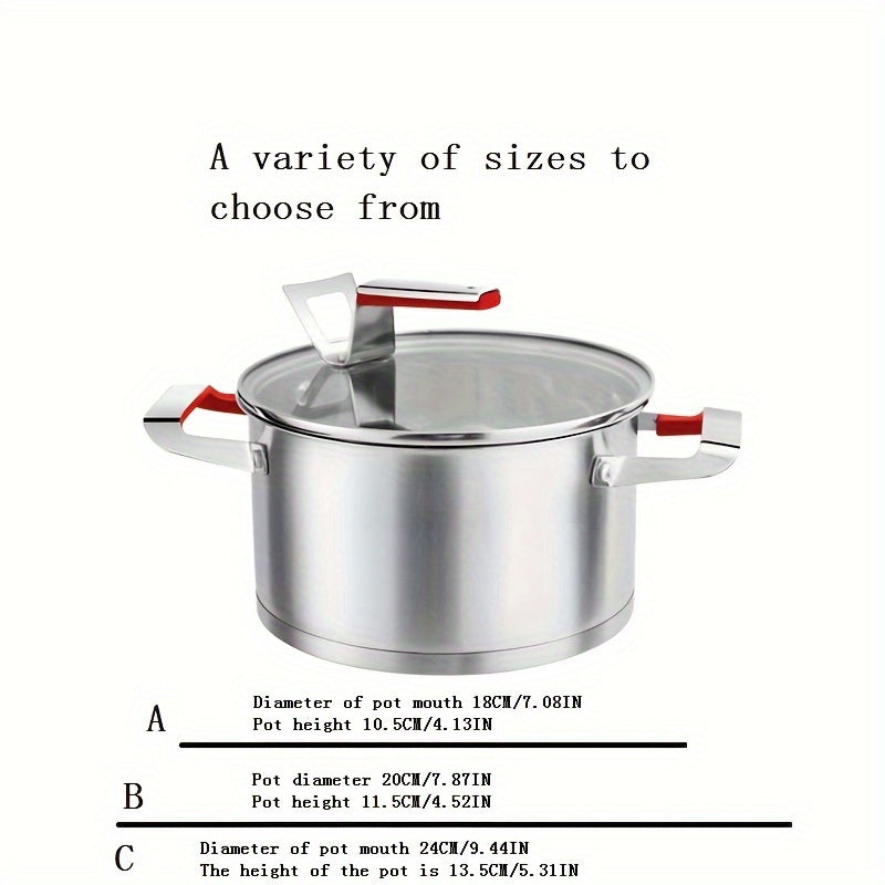 Olla de acero inoxidable para sopa para cocinar al vapor fideos, gachas y leche, engrosada, compatible con estufa de gas