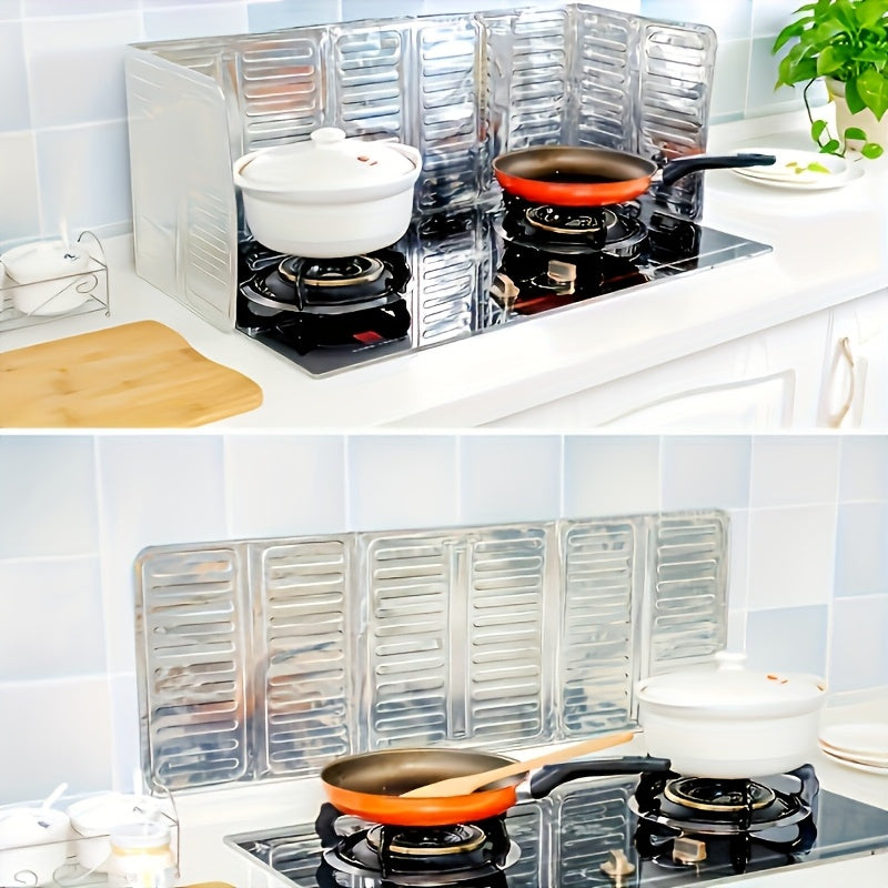 Set of 2 Foldable Aluminum Kitchen Splash Guards Non-Contact Oil Heat Barrier for Gas Stoves
