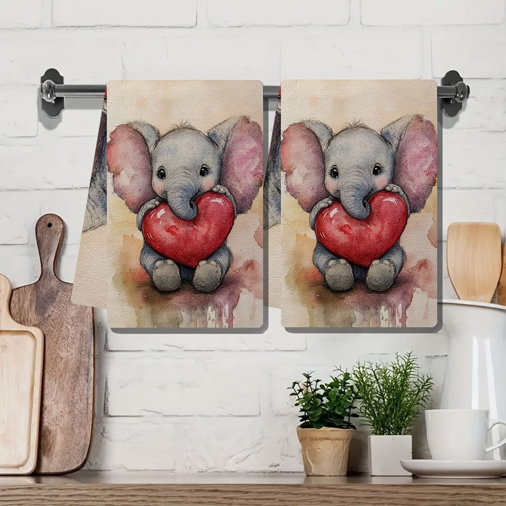 Pair of Soft Kitchen Towels 40x60cm Baby Elephant Print Absorbent Dish Towels