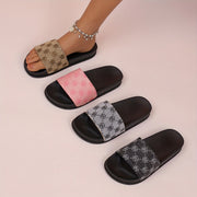 Women's Leopard and Plaid Pattern Slides Lightweight Soft Sole Flat Slides