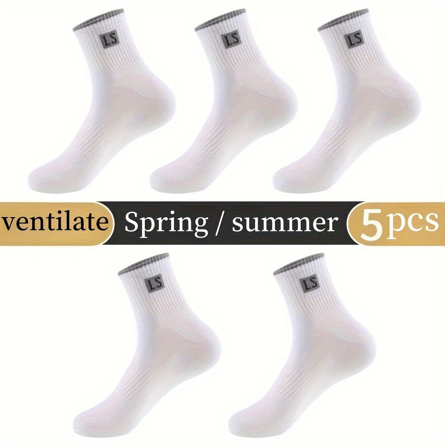 Men's Crew Socks 5 Pairs Breathable Comfortable All-Season Knit Polyester Spandex