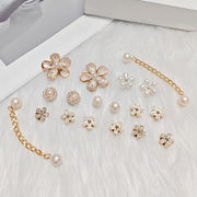 Women Faux Rhinestone Shoe Charms Set with Flowers and Chains 18pcs