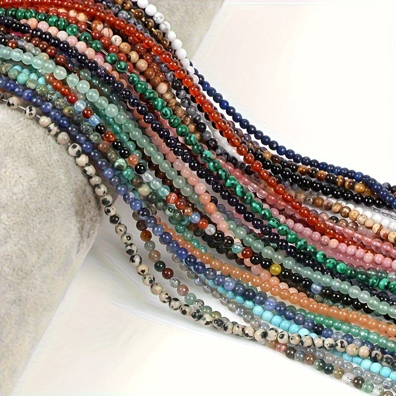 Cuentas separadoras de piedra natural de 3 mm para hacer joyería, amatista, cuarzo rosa, turquesa, ágata