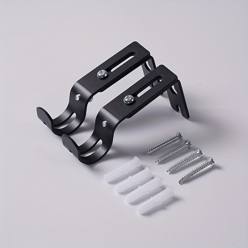 Set of 2 Black Cast Iron Curtain Rod Holders Wall Mount Brackets