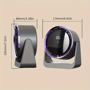 Portable LED fan with touch screen control 5-speed adjustable digital display USB rechargeable compact design indoor outdoor use