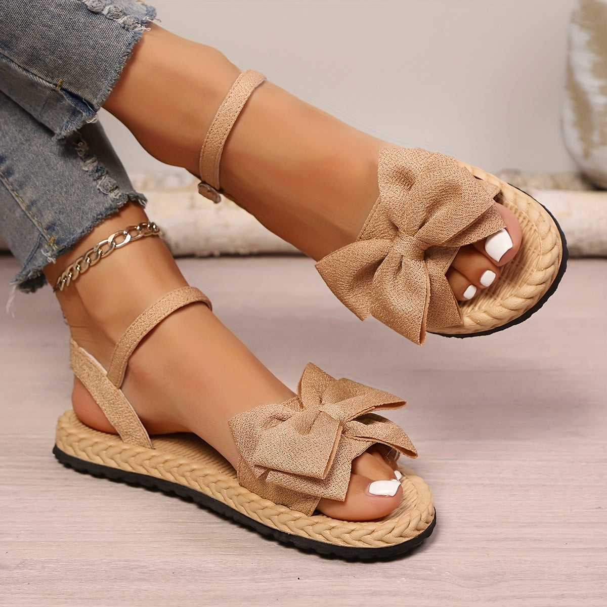 Women's Flat Shoes Open Toe Bow Casual Outdoor Beach