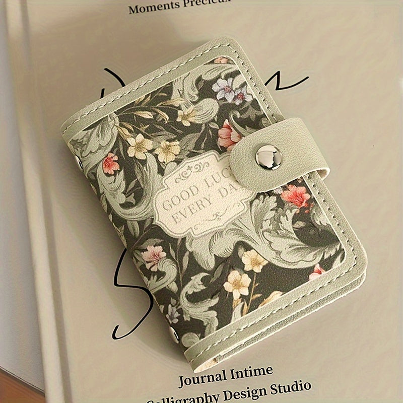 Floral Leather Credit Card Holder with Multiple Card Slots and Large Capacity