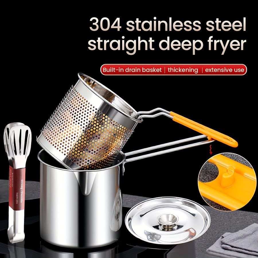 Глубокая фритюрница из нержавеющей стали 1,2 л с крышкой-решеткой, щипцами для домашнего кемпинга
