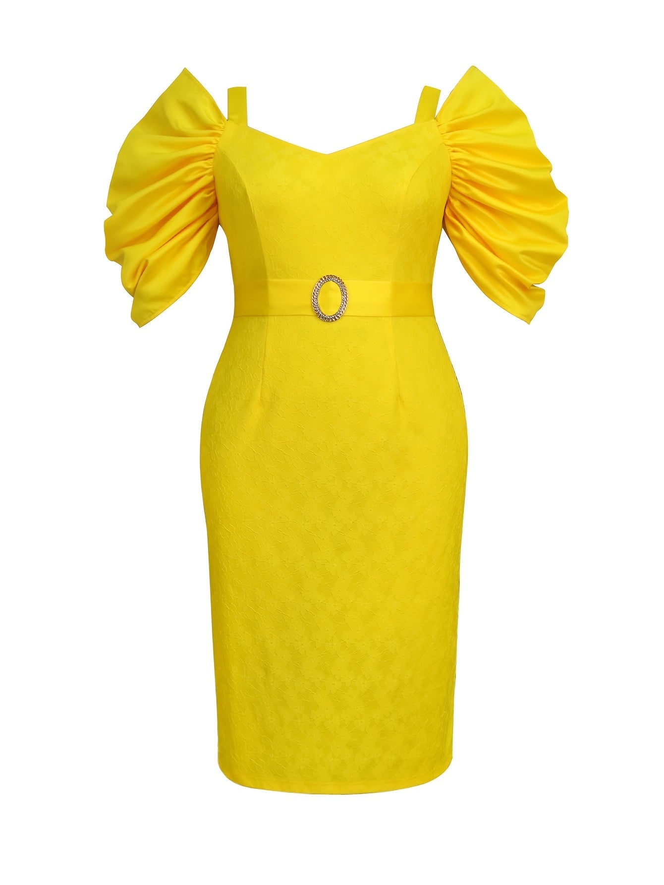 Women's Yellow Lace Off-Shoulder Dress with Petal Sleeves for Parties