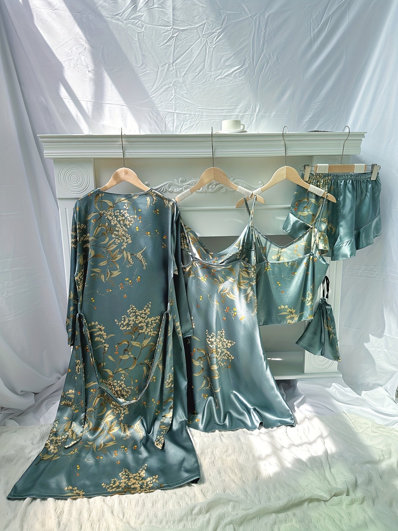 Women’s Printed Pajama Set with Cherry Pattern, Polyester, All-Season