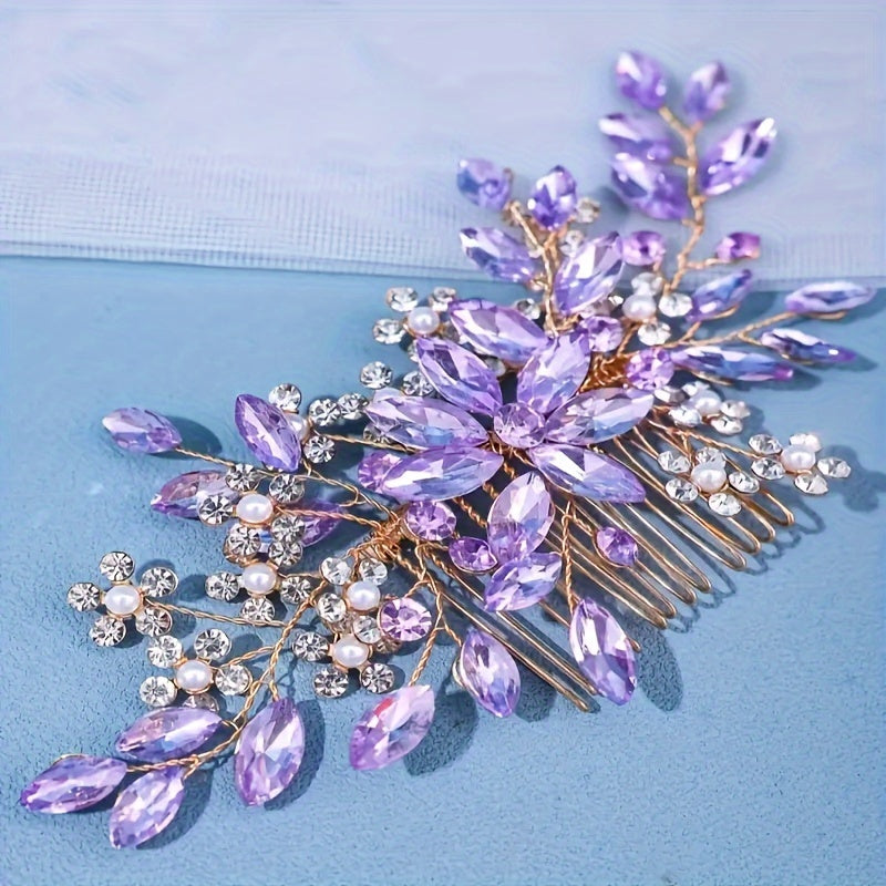 Golden Rhinestone Hair Accessory for Bridal Wedding Hairpiece