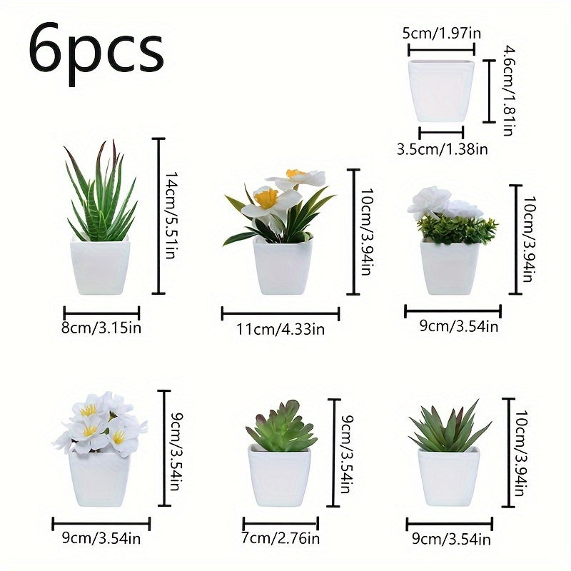 6pcs Artificial Succulents in White Pots for Home Office Decor Realistic Mini Plants