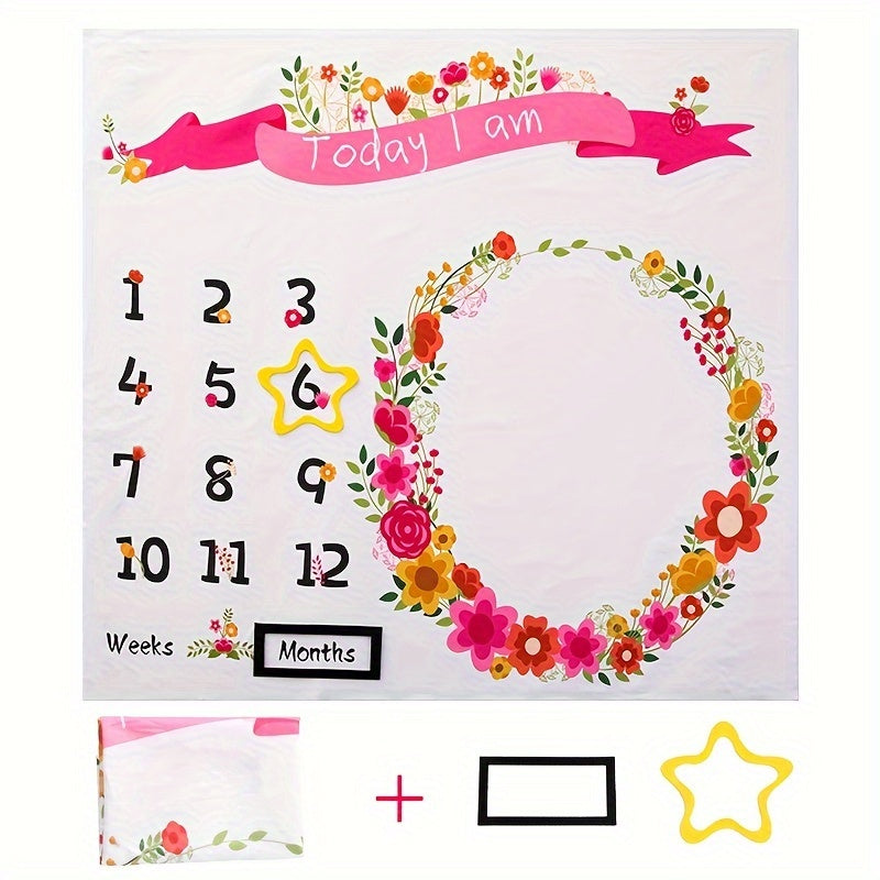 Baby Blanket for Creative Photography Props Soft White Polyester Monthly Growth Record for Kids