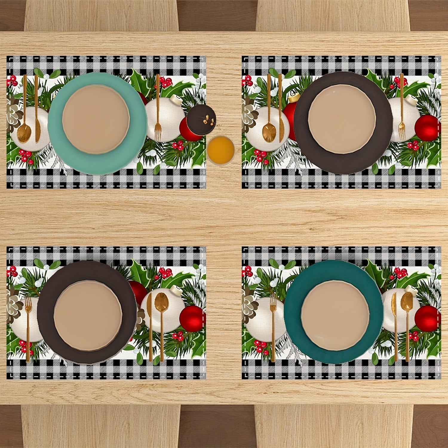 Christmas Placemats Set of 4 Red and Black Buffalo Check Plaid 30.48x45.72cm