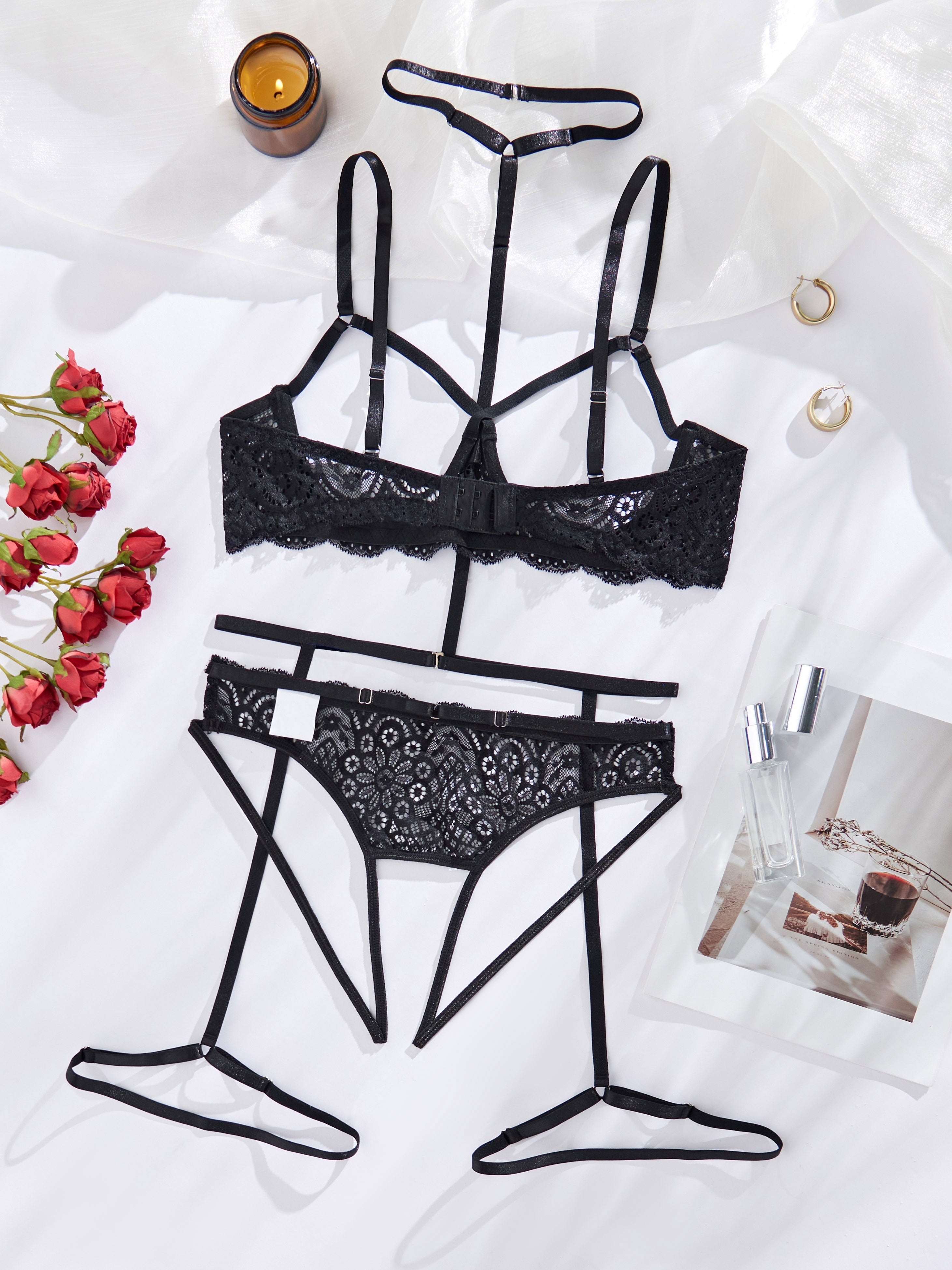 Black Lingerie Set with Steel Ring and Adjustable Straps