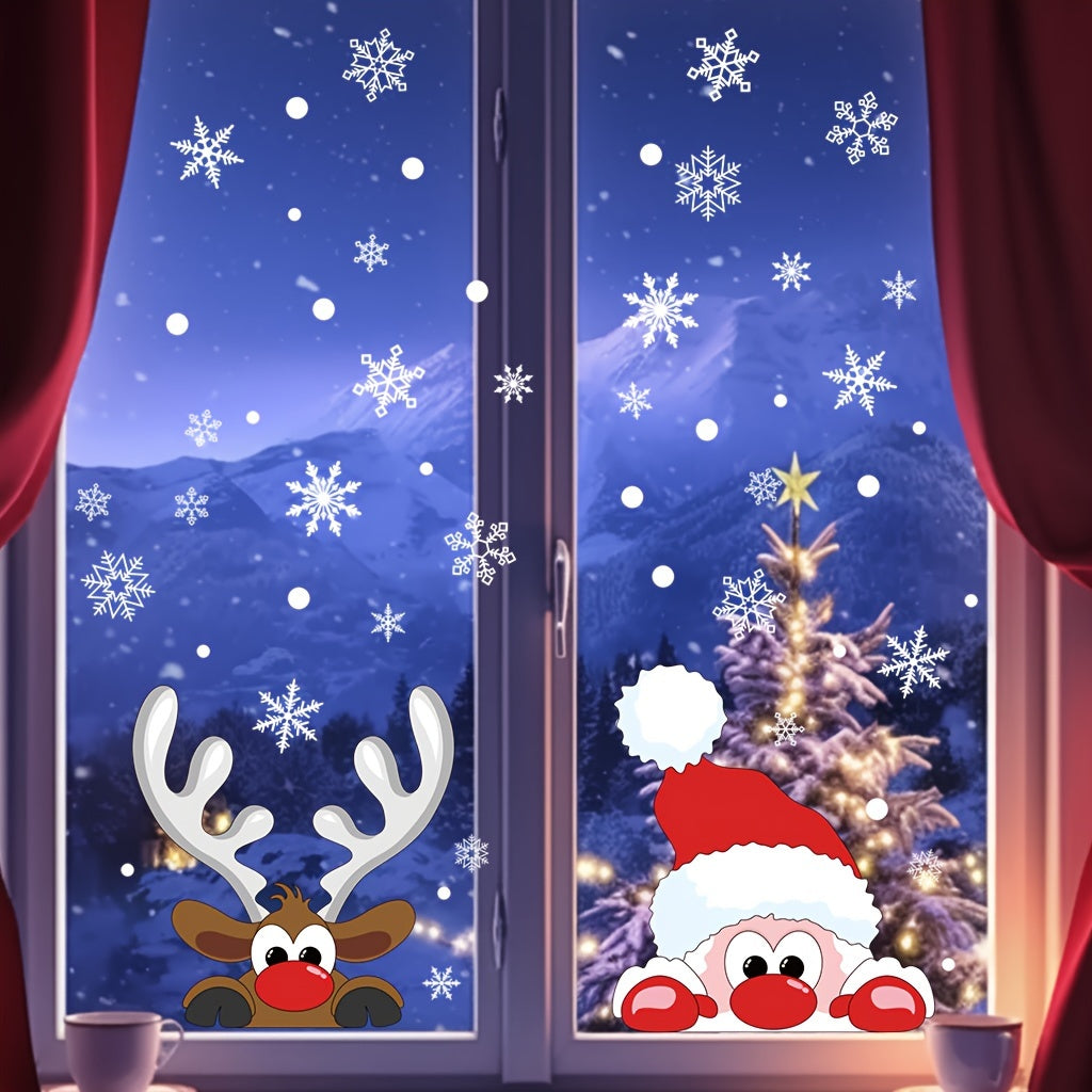 Christmas Window Clings Set Snowflake Santa Reindeer Electrostatic PVC 24.99cm x 45.01cm