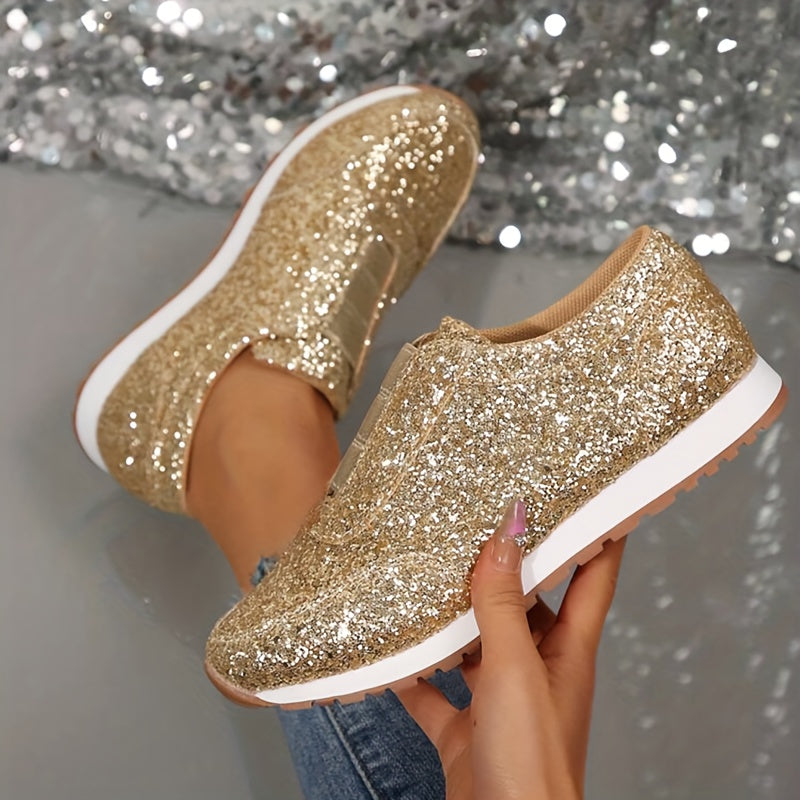 Women Silver Sneakers Low Top Slip-On Breathable Athletic Shoes
