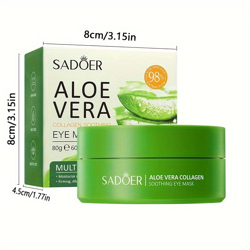 60 Aloe va Kollagen Ko'z Maskalari, Chuqur Namlantirish, Qattiqlashtirish va Tekislash uchun, Barcha Terilar Turi uchun Mos, Gippoallergen