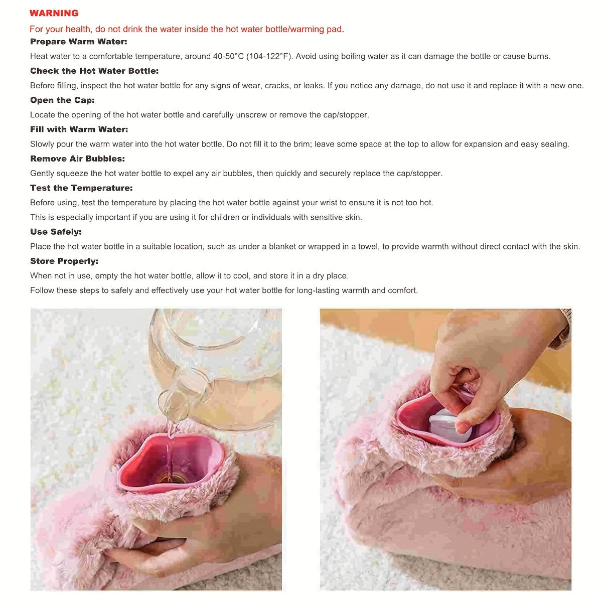 Large 1000ml Hot Water Bottle with Fleece Cover for Cozy Warmth