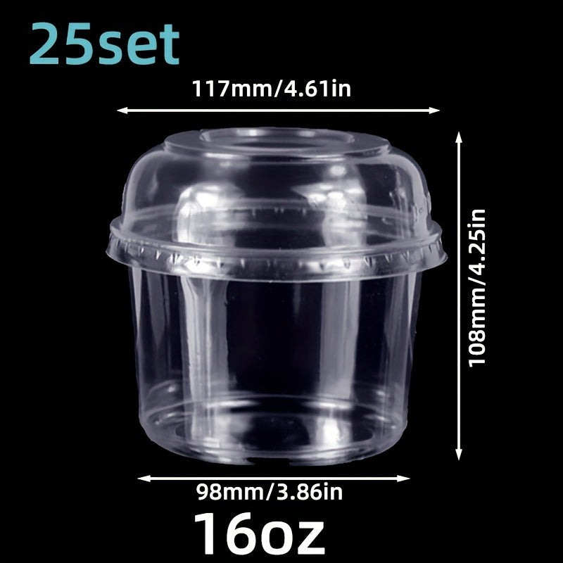 25 Sets Clear Plastic Dessert Cups with Lids Reusable Food Containers