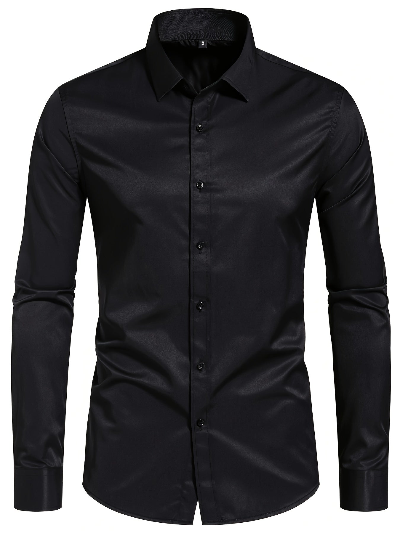 Men's All-Season Cotton-Polyester-Spandex Work Shirt Long Sleeve Lapel Button Regular Fit