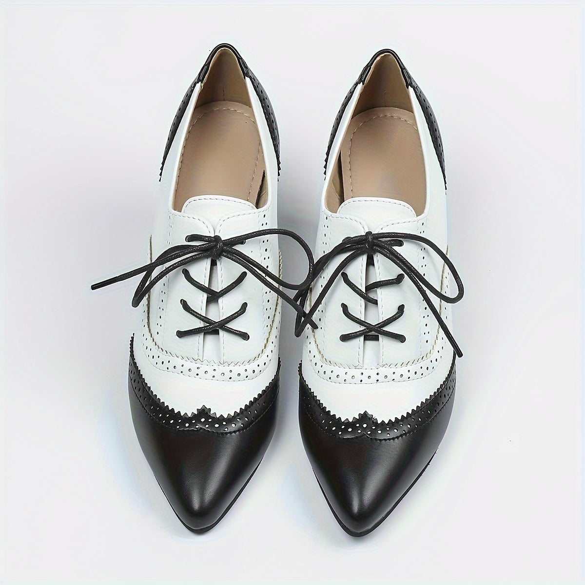 Women's Lace-Up High Heels Black White Brown Pointed Toe Pumps