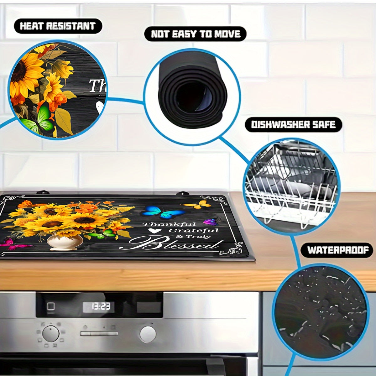 Heat Resistant Stove Top Cover Sunflower Design 28.5x20.5 Inches Anti-Scratch Dishwasher Safe