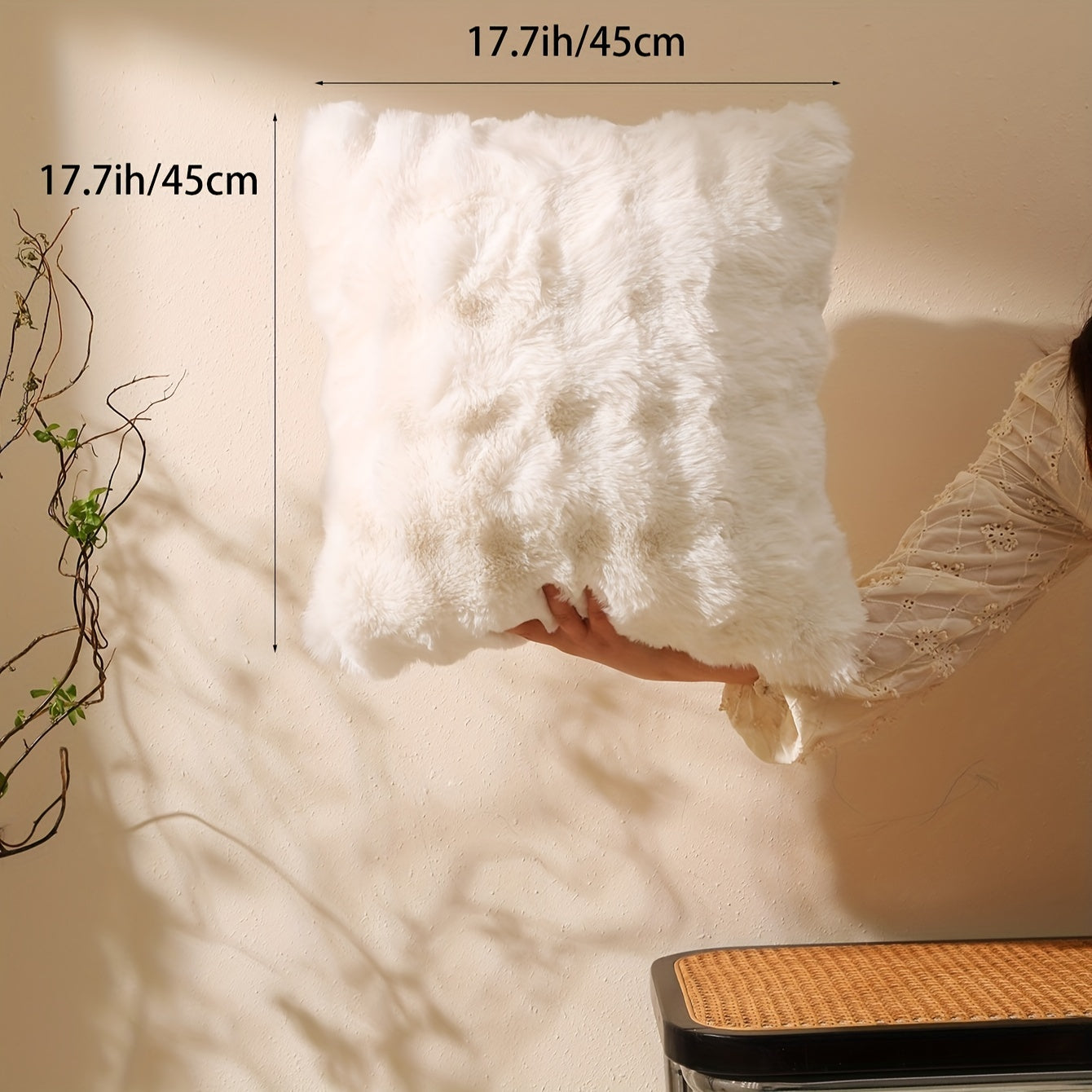 Two-Tone Rabbit Fur Plush Pillow Cover Zippered Sofa Cushion Case for Living Room