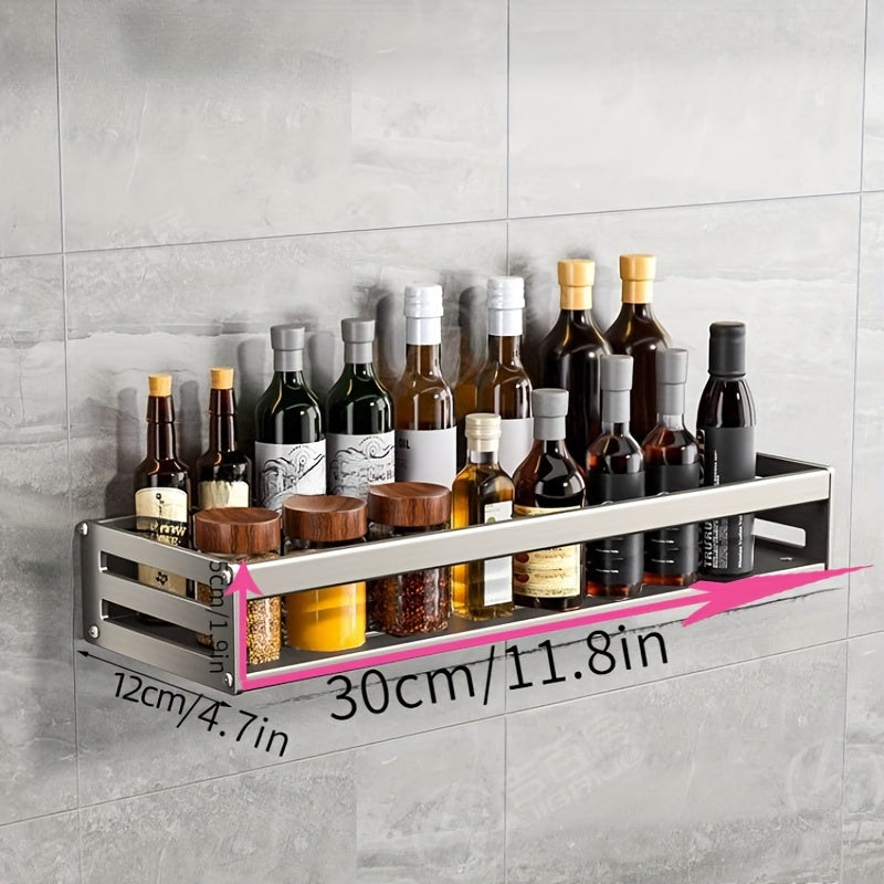 Wall-Mounted Kitchen Storage Rack with Seasoning Shelf and Utensil Holder
