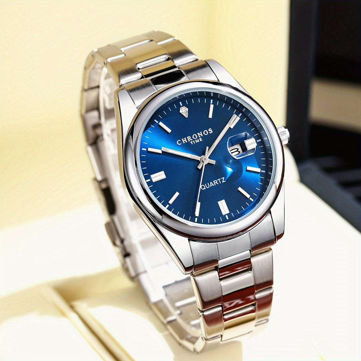 Men's Stainless Steel Watch with Luminous Dial and Calendar