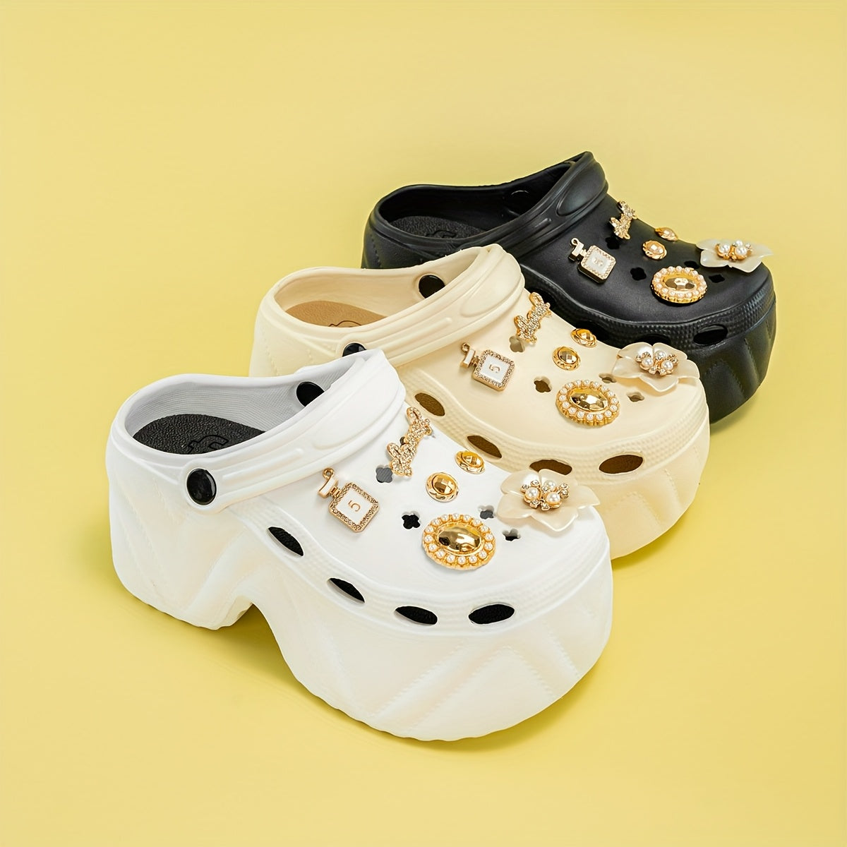 Women Camellia Embellished Platform Mules Closed Toe EVA Clogs