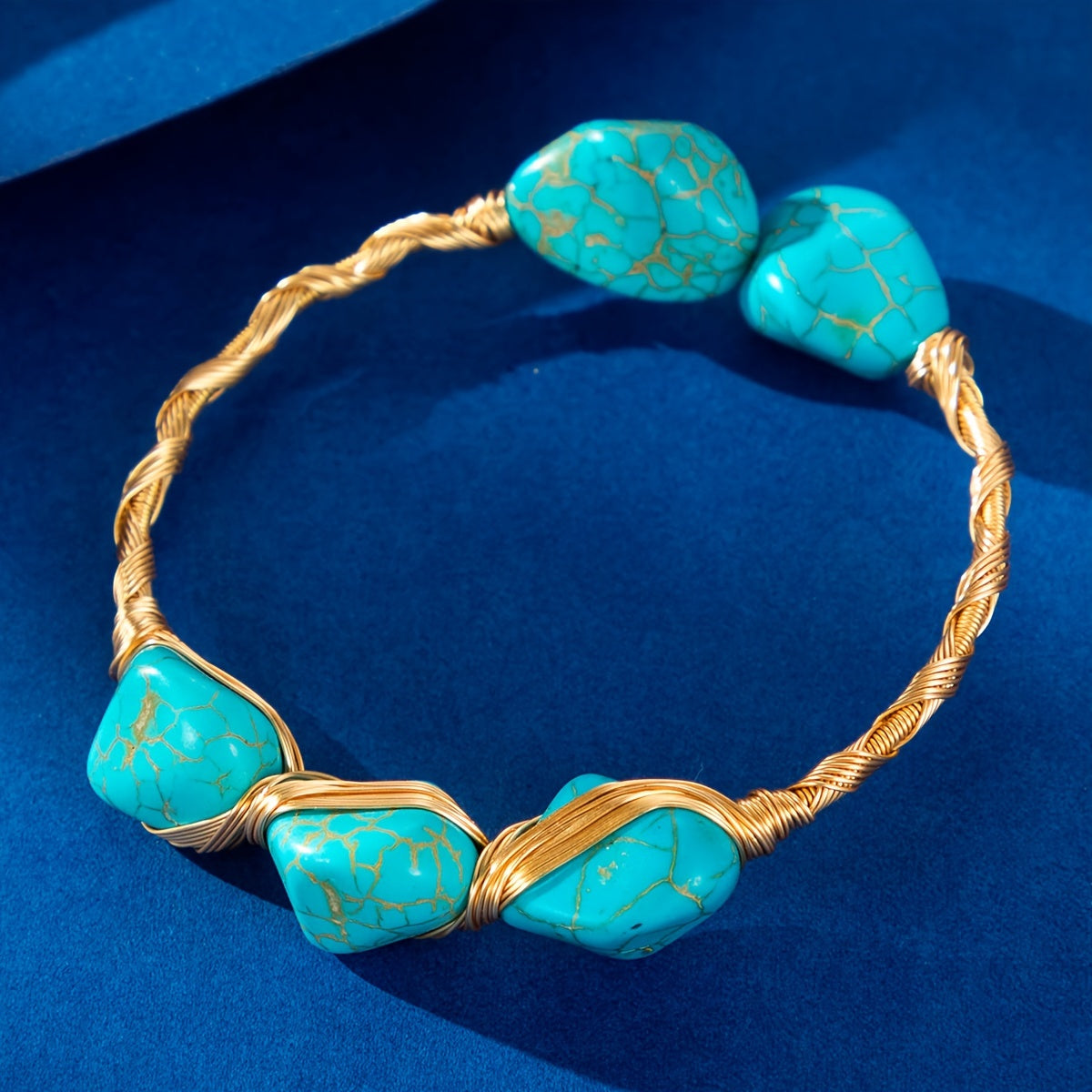 Handcrafted Copper Turquoise Bohemian Bracelet Adjustable Natural Stone Jewelry